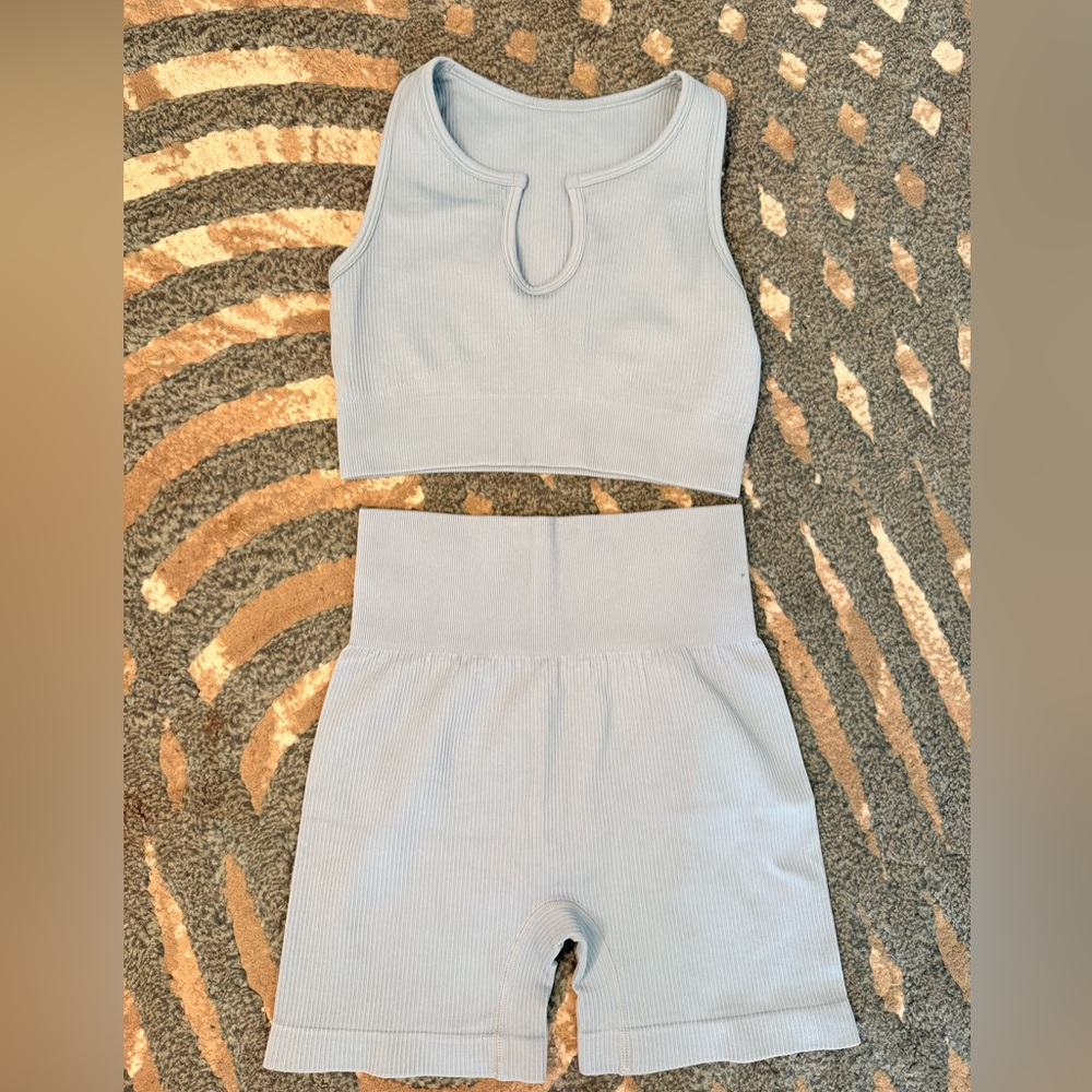 Women's Light Blue Ribbed Intimate Set